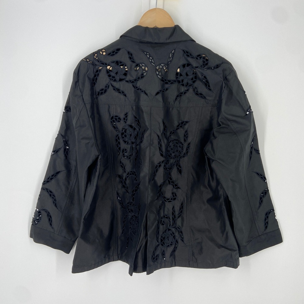 Zena Beverly Hills Black Silk Embroidered Cutout Jacket Women Size 3 L/XL - Picture 7 of 9